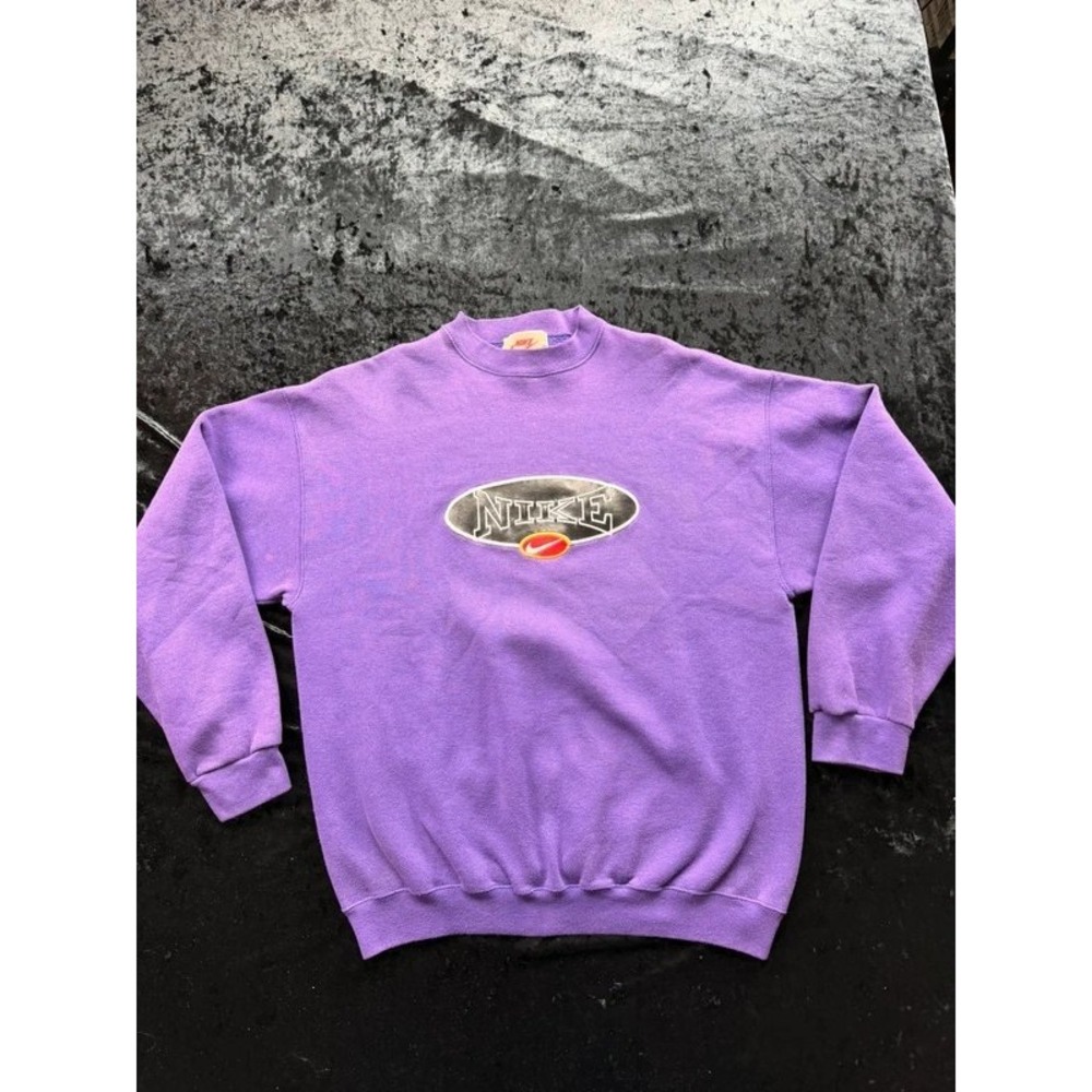 Vintage 90s Nike Sweatshirt Mens L Purple Oval Logo Made USA Crewneck